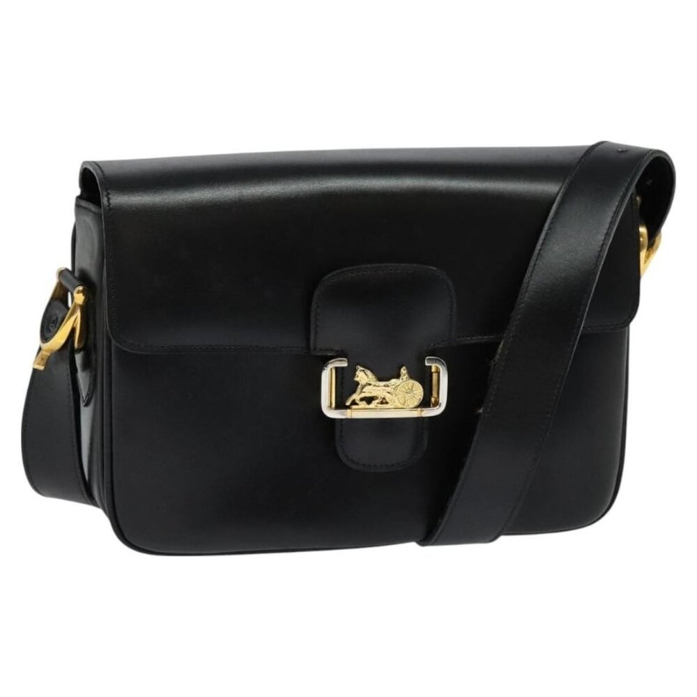 Authentic CELINE Sulky Shoulder Bag Leather Black Gold